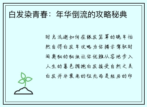 白发染青春:年华倒流的攻略秘典